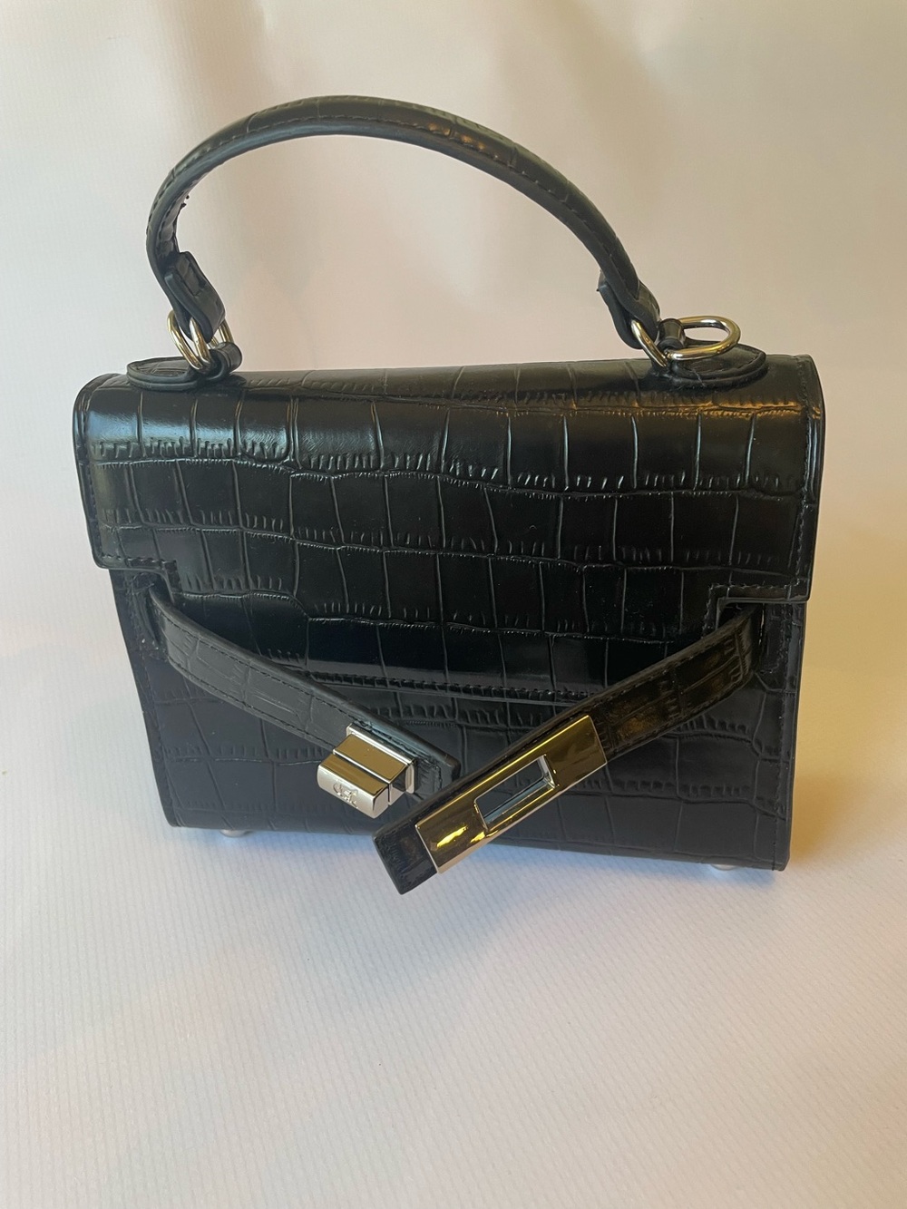 Steve Madden Croc-Embossed Top Handle Bag w removable shoulder strap